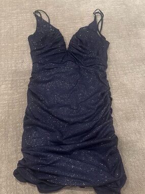 Navy Sparkle Ruched Slip Dress - Lucy in the Sky